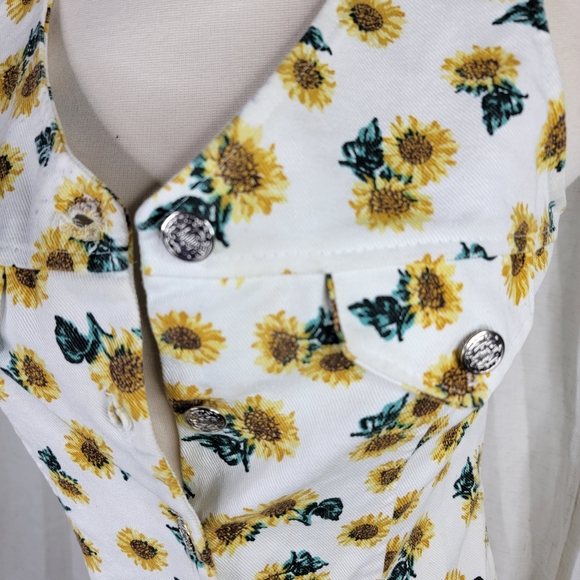 Vintage 90s Sunflower Denim A. Byer Sleeveless button Up Womens XS Dress - Picture 8 of 8